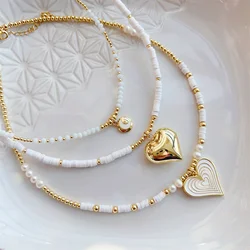 Kkwhead collana con ciondolo a forma di cuore girocollo collane di perle naturali argilla polimerica Heishi perline collare di gioielli per le donne regalo 2023 nuovo