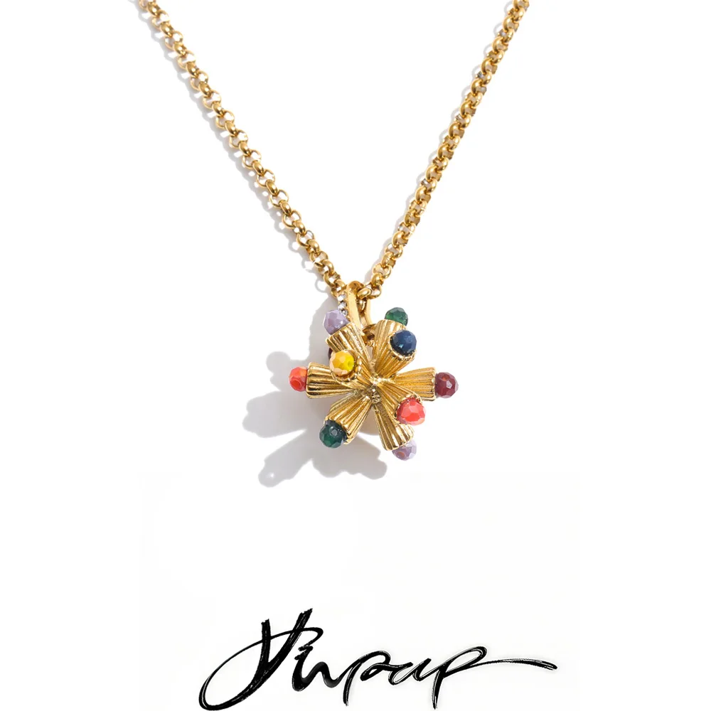 Yhpup Pulloverkette aus Edelstahl, Halskette mit Anhänger in Form einer Blume aus Harz, stilvolles und einzigartiges Schmuckstück für Damen, ein ideales Geschenk.