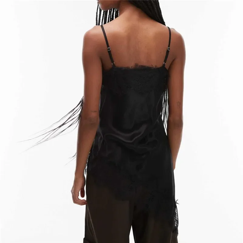 Women Stain Lace Long Cami Tank Top Y2K Silk Lace Trim Asymmetrical Side Split High Low Slip Dress Ging Out Streetwear