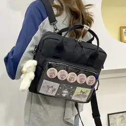 Y2K Women Ita Backpacks Fashion DIY Badge Knapsack Cute Girl Transparent Pocket Casual Nylon Shoulder Bag Crossbody Bag Handbags