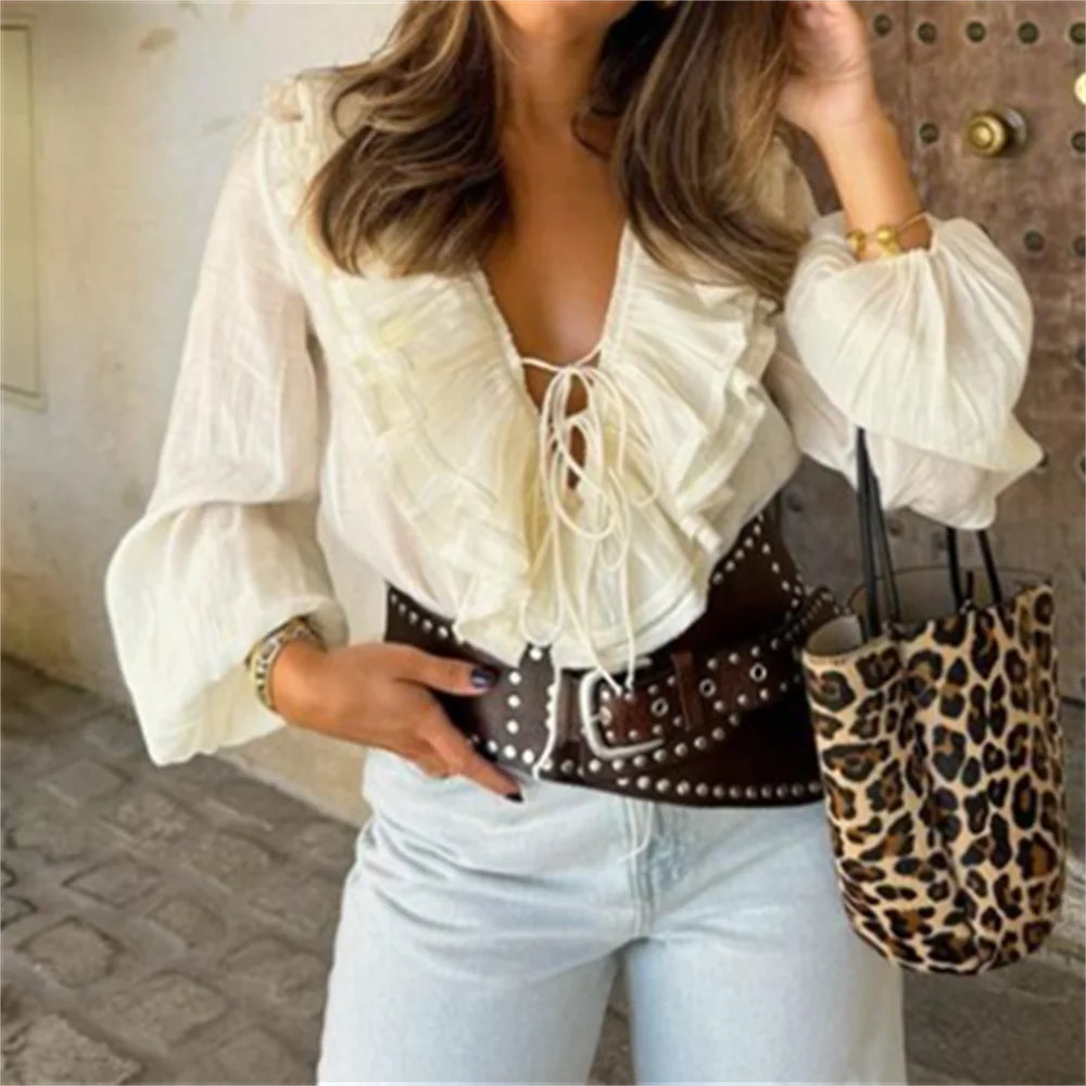 2024 Autumn European And American Style Women\'s Clothing New Fashion Casual Temperament Solid Color Layered Decorative Shirt