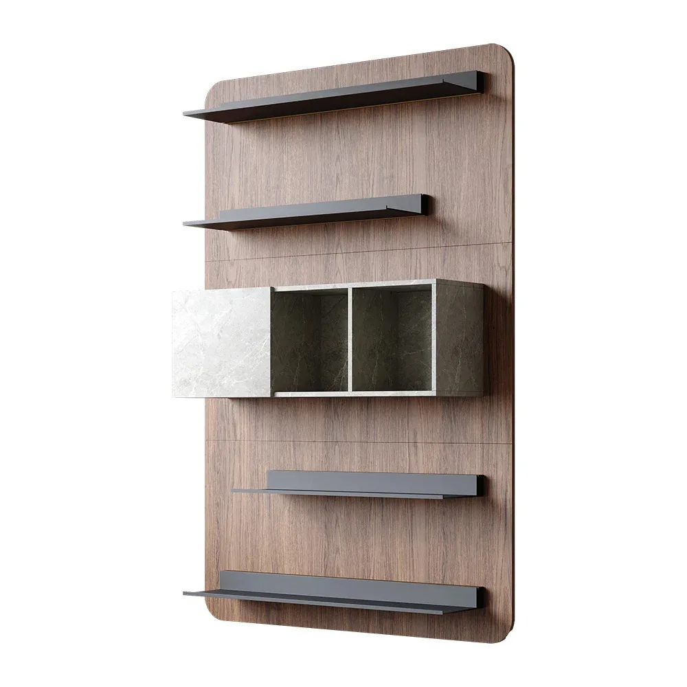 Factory Custom Wall-mounted 5-layer Modern Walnut Floating Bookshelf