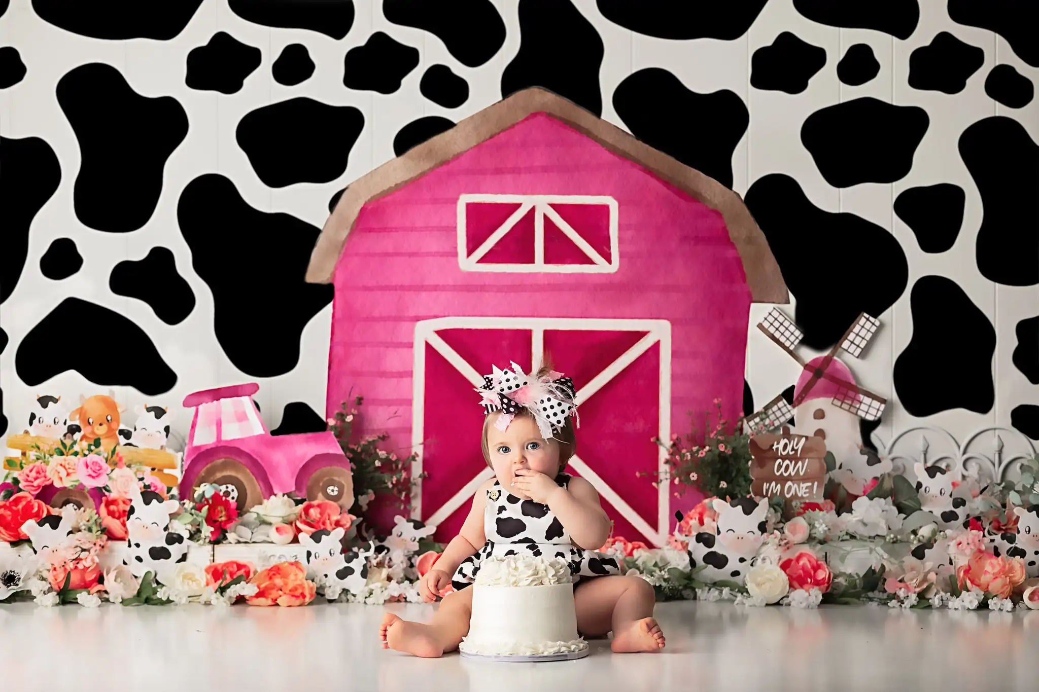 Pink Cow Farm Backdrops Kids Baby Photography Props Child Cake Smash Photocall Decors Farmer Backgrounds