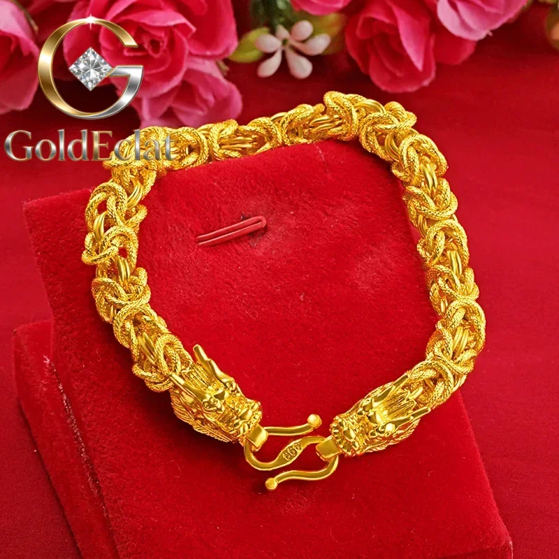 

Ожерелье GoldEclat Classic Men 9999 из настоящего золота 24K с головой дракона и узором в виде драконьей мантии, мужское, эффектное