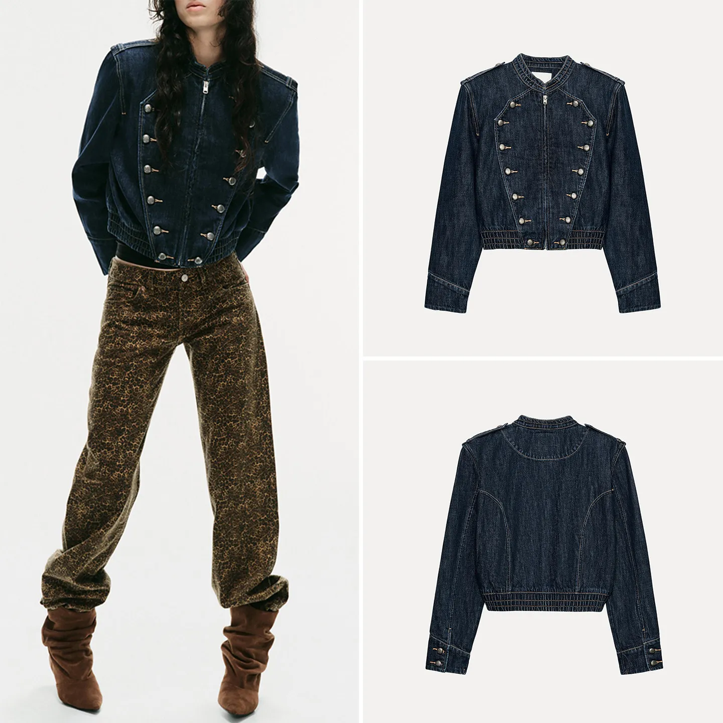 Fashionable Long Sleeve Stand Collar Button Decorated Denim Jacket Women's Casual Loose Fit Short Outerwear Autumn 2026