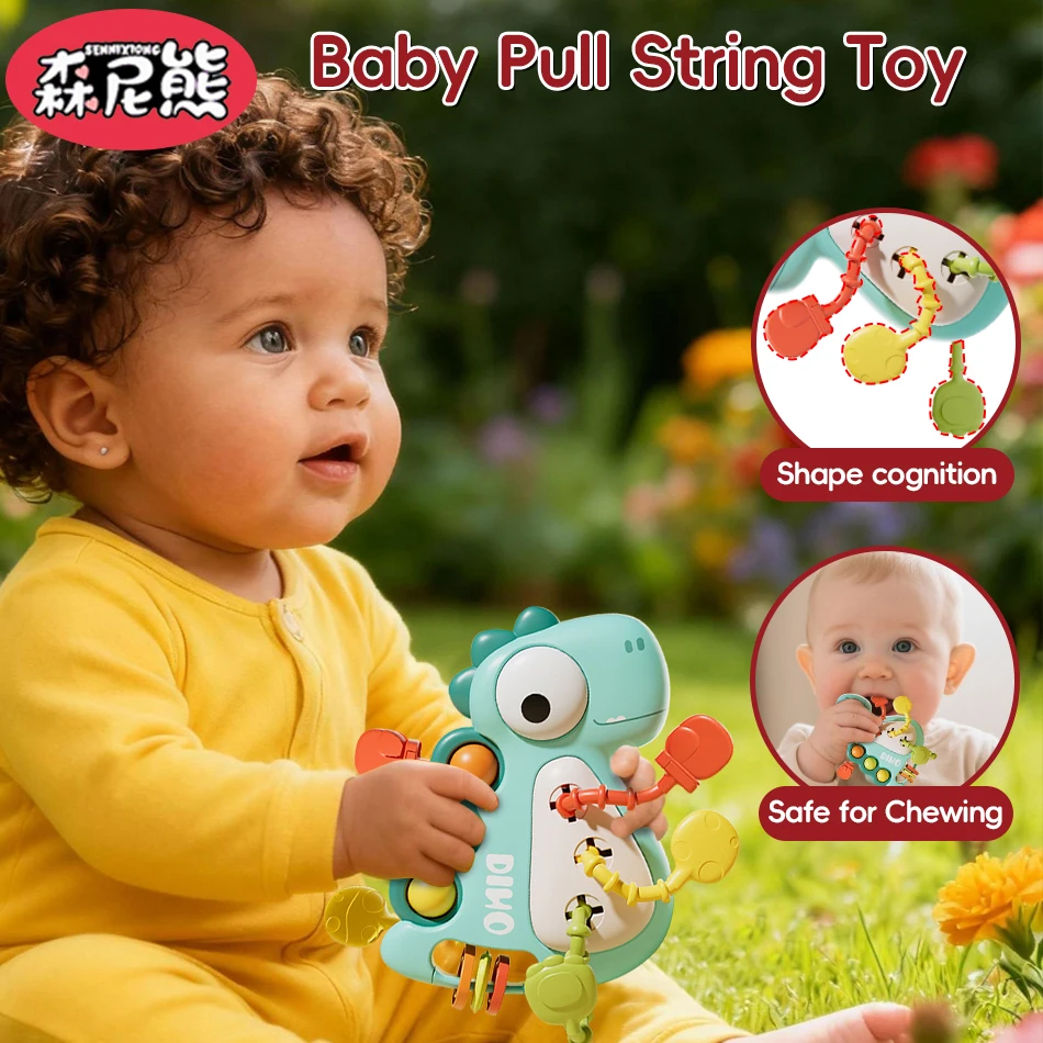 ของเล่นเด็ก SENNIXIONG ไดโนเสาร์ดึงเชือกสำหรับเด็กทารกแรกเกิด ของเล่นเสริมพัฒนาการประสาทสัมผัส ทำจากซิลิโคน ของเล่นเขย่ามือแบบมอนเตสซอรี่ สำหรับเด็กวัยเตาะแตะ ของขวัญสำหรับเด็ก