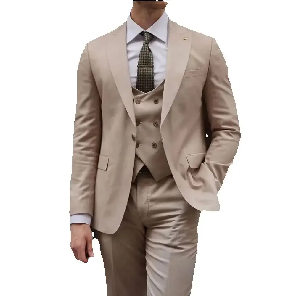 Fashion Men Suits Solid Color 3 Piece Jacket Pants Vest Luxury Single Breasted Peak Lapel High Quality Wedding Male Clothing