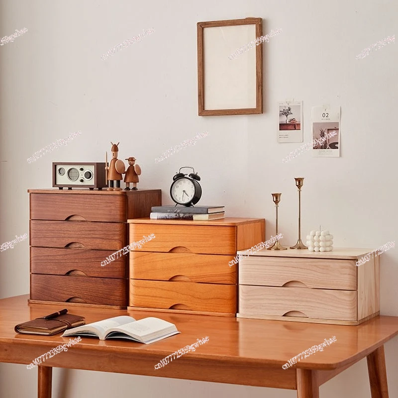 Multi-Layer Wooden Desktop Storage Boxes, Solid Wood Drawer Organizer, Computer Riser Rack, Office Cabinet
