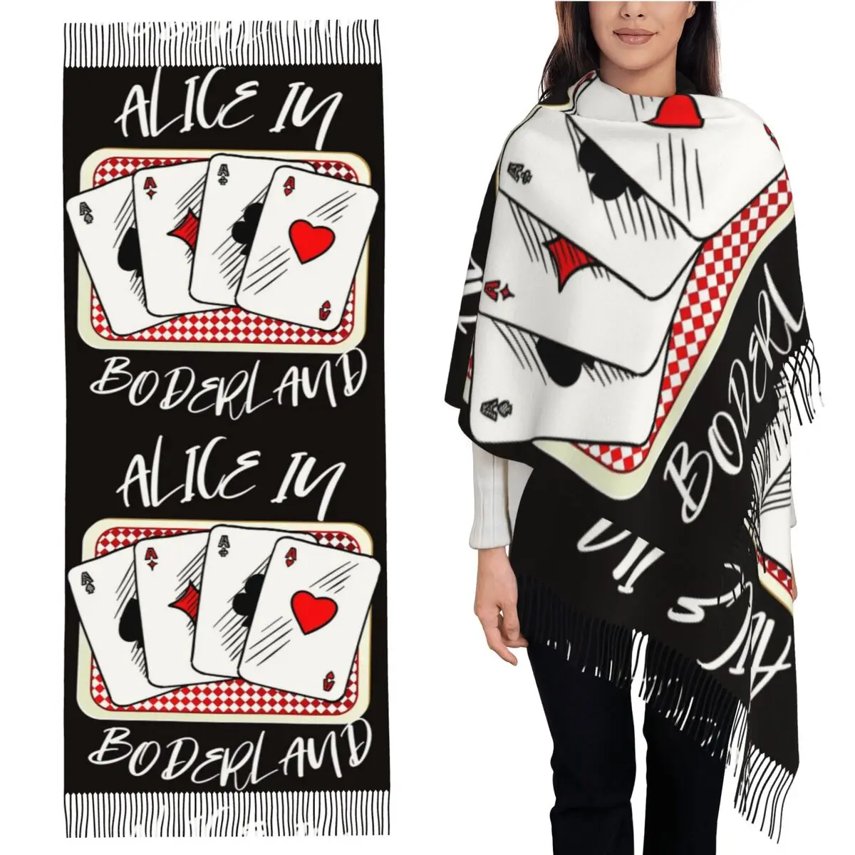 

ALICE IN BORDERLAND Scarf Tassel Scarves Women Soft Warm Shawls and Wraps Long Fall Winter Shawl Wrap