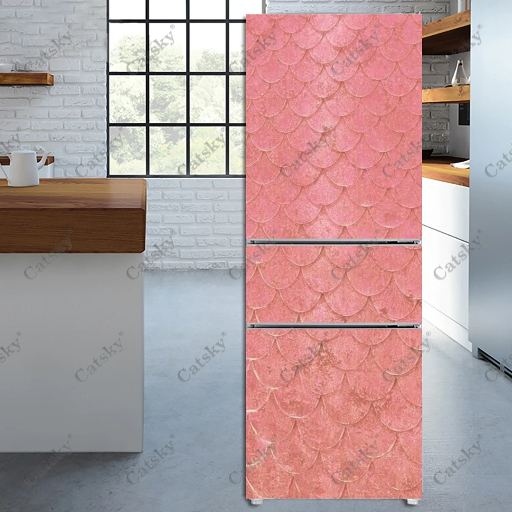 Pink Fish Scales Custom Fridge Door Decoration Cover Wall Sticker Self-adhesive Flower Refrigerator Stickers Wallpaper Home Gift