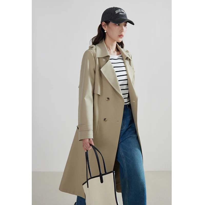 

DUSHU British Style Classic Sense Casual Windbreaker for Women Spring New Arrival Cool Feeling Simple Long Trench Coat Female