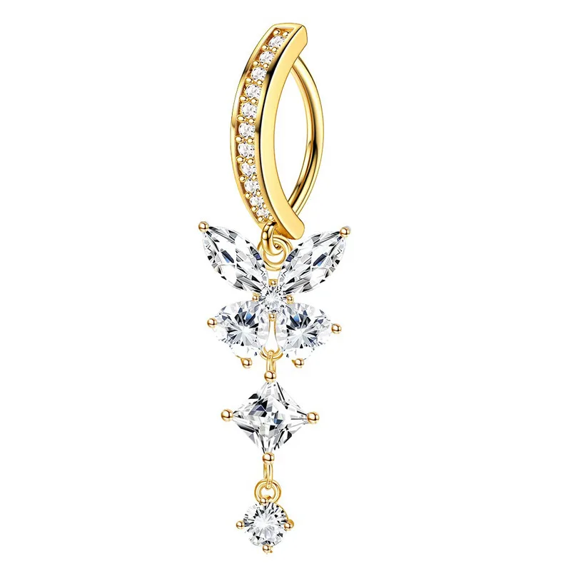 Pink Butterfly Belly Button Piercing Jewelry Women Cz Navel Barbell Fashion Crystal Reverse Curved Belly Rings Piercing Ombligo