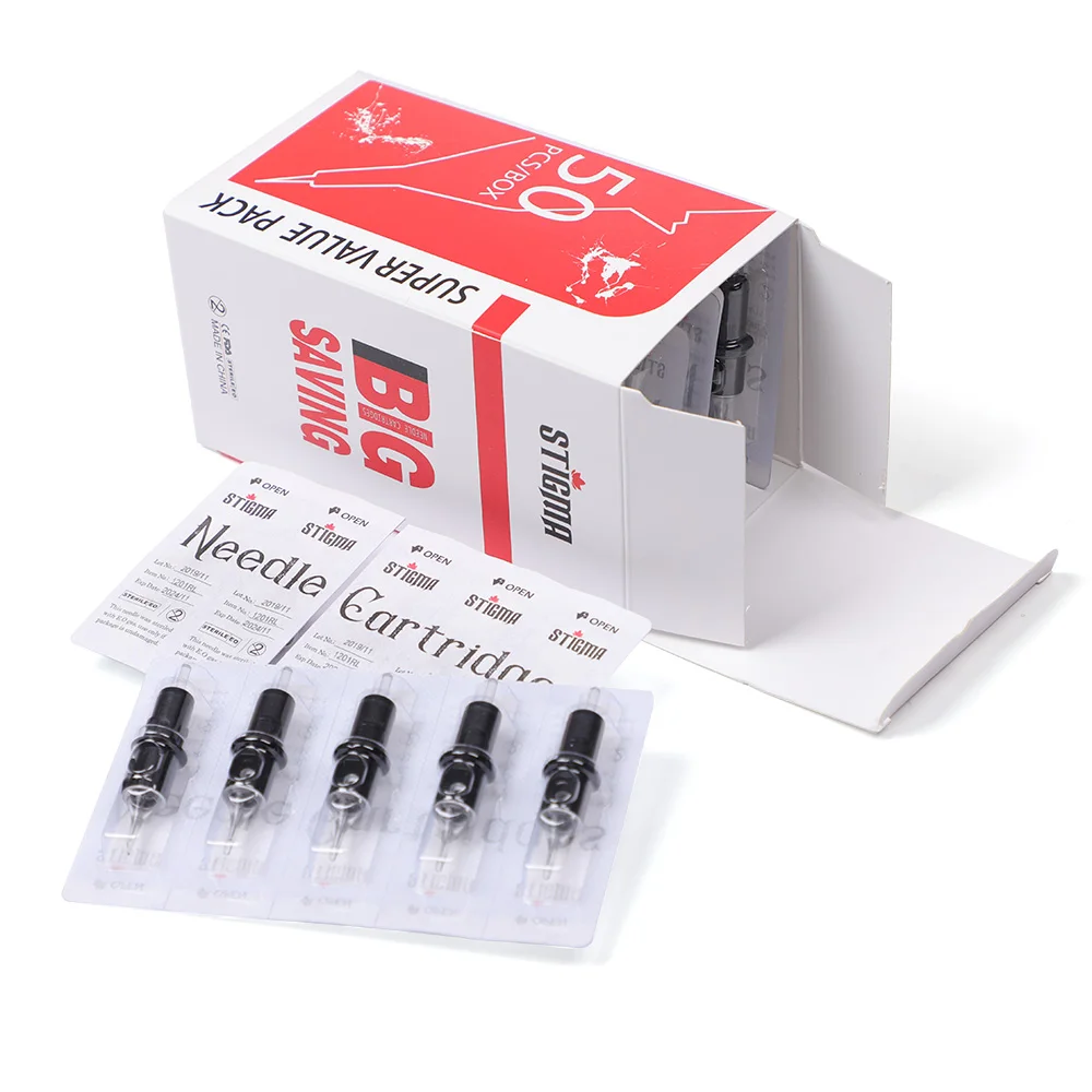 STIGMA Mixed 50pcs Disposable Tattoo Needles Cartridge RL/RS/RM/M1 0.3/0.35mm Soft Rebound Membrane Makeup Body Tattoo Supply