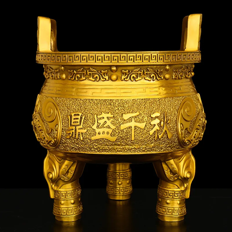 Bronze Tripod Pure Copper Decoration Three-Legged Incense Dingsheng Qianqiu round Dingke Quadripod Opening Gift Decorations