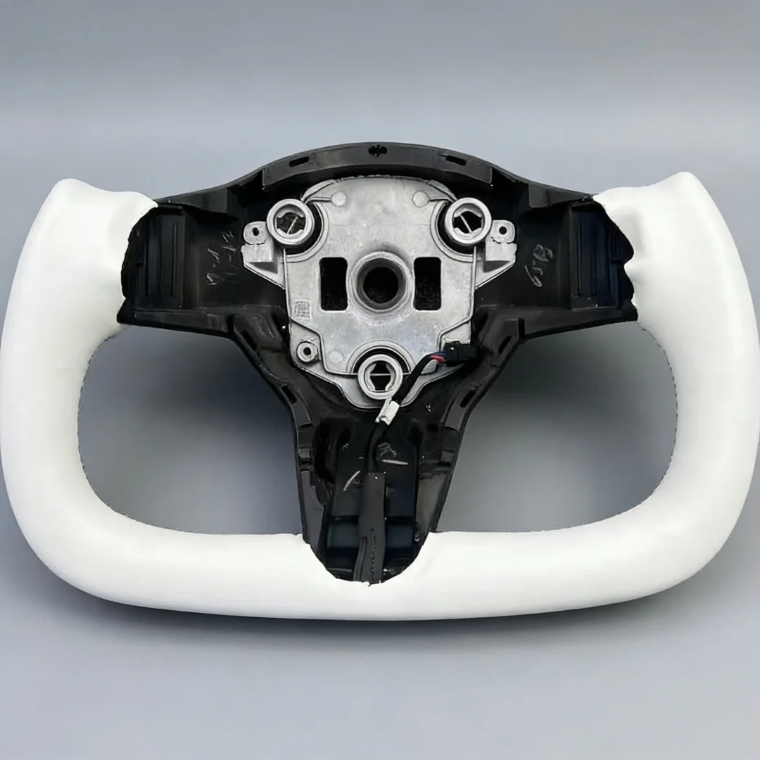 

Racing Style Leather Steering Wheel With Carbon Side for Tesla Model 3 Model Y Napa Leather Retrofit Car Accessories
