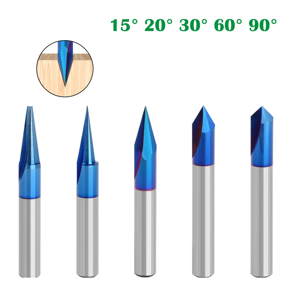 V Bit 1/4in Shank  2Flute V Groove Router Bit For Wood CNC Engraving Carving Milling Cutter -Nano Blue Coated CNC Router Bit