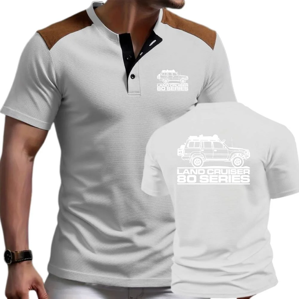 New Summer Cruiser 80 Series Car Youth Men's Henley Shirts Short Sleeved T-Shirt Breathable Waffle Jersey Outdoor Athletic Tshir