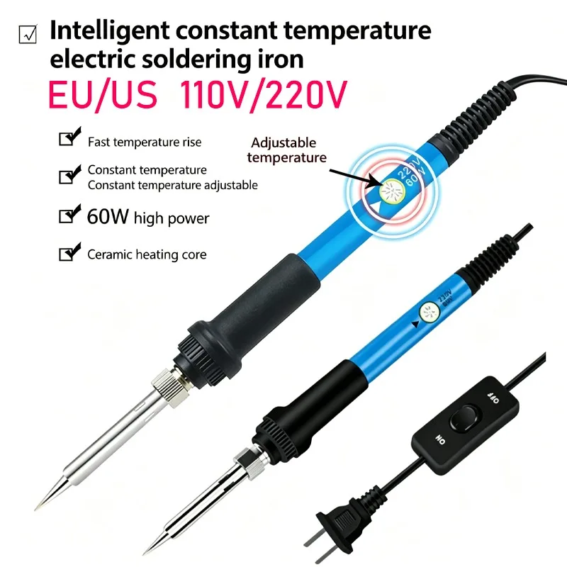 

110V/220V adjustable temperature soldering iron with switch ceramic heating core 60w Home electronic soldering repair tools