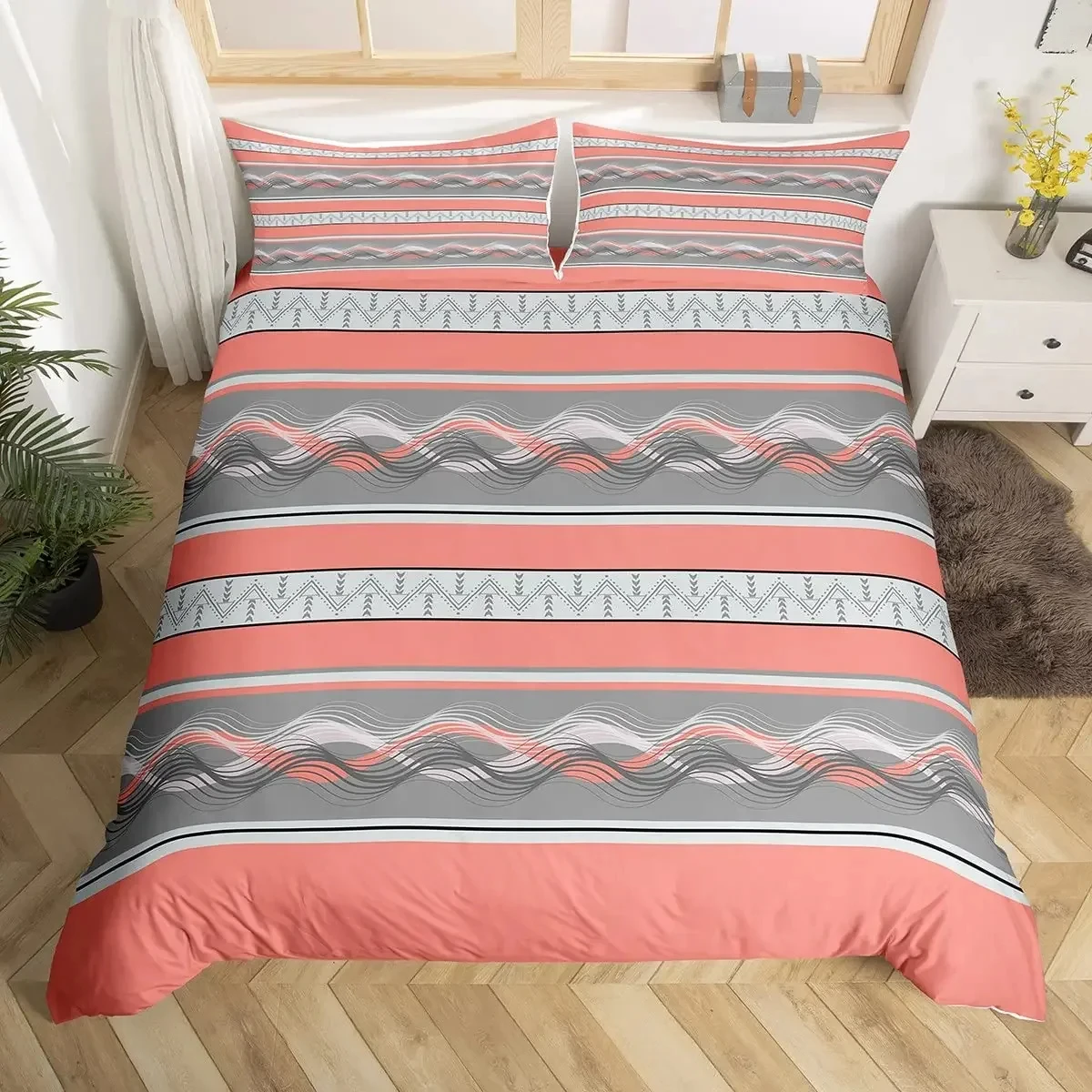 

Geometric Duvet Cover for Women Girls Simple Patchwork Bedding Set King Swirls Art Comforter Cover Farmhouse Geometry Bed Set