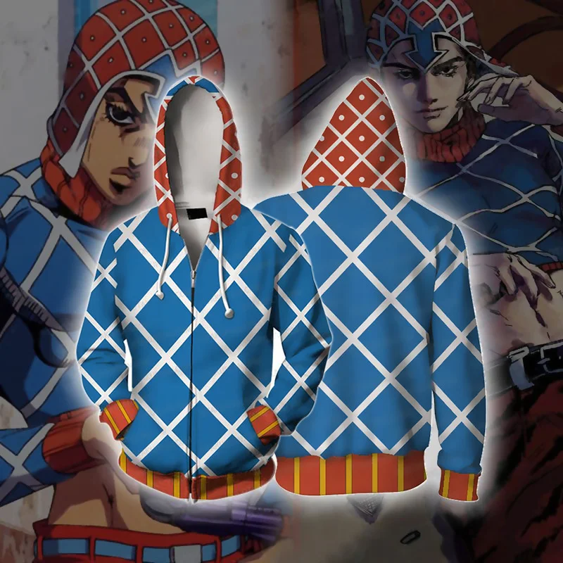 

Gede mista JOJO's wonderful adventure Hoodie 3D printed zipper cardigan hooded sports animation surrounding