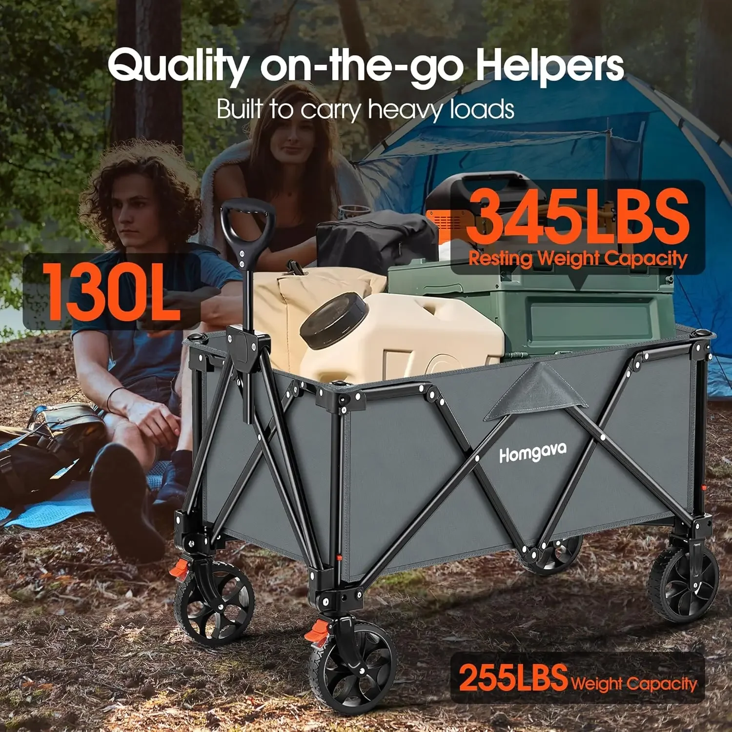 Collapsible Folding Wagon Cart, Large Capacity Camping Wagon, All-Terrain Foldable Wagon, Heavy Duty Utility Wagon Cart