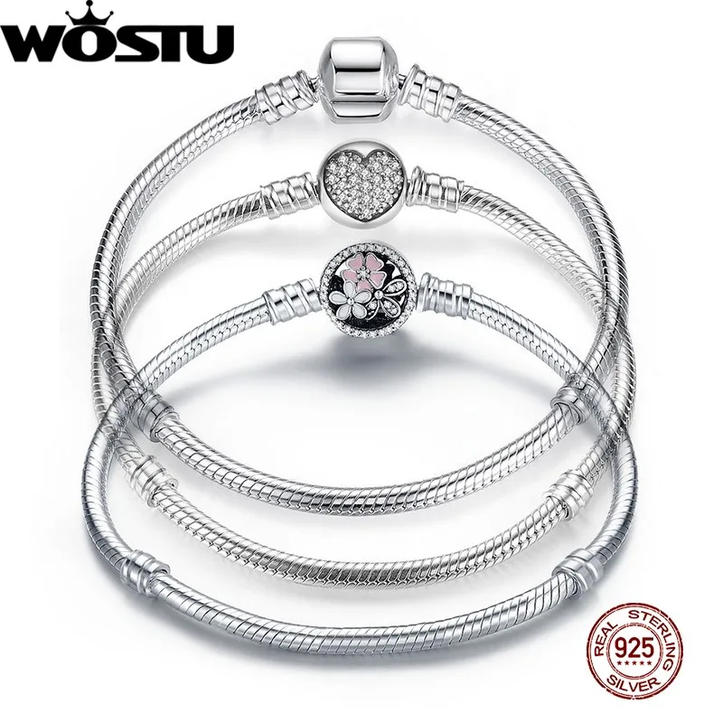 WOSTU Original 3 Styles Chain Bracelet 100% 925 Sterling Silver Bangle Fit DIY Charms Bead For Women Female Luxury Jewelry Gift