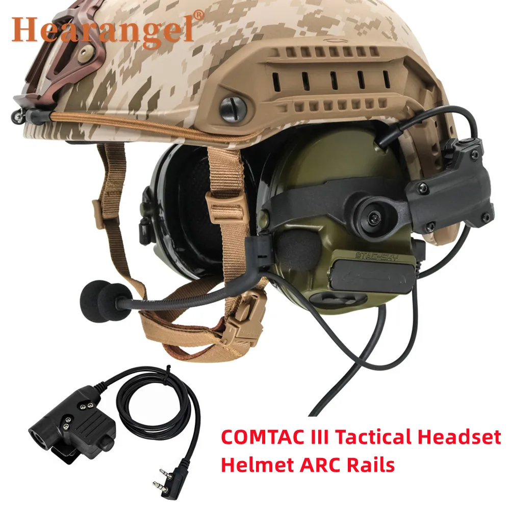 

Tactical Headset C3/COMTAC III Pickup Noise Canceling Hearing Protection Shooting Earphone with Tactical Helmet ARC Rail U94 Ptt