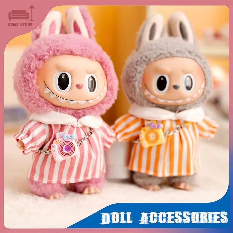 

17 см кукольная одежда Labubu, мини-плюшевые аксессуары для кукол, рубашка в полоску с арбузом и камерой, детская одежда, подарки, аксессуары для кукол
