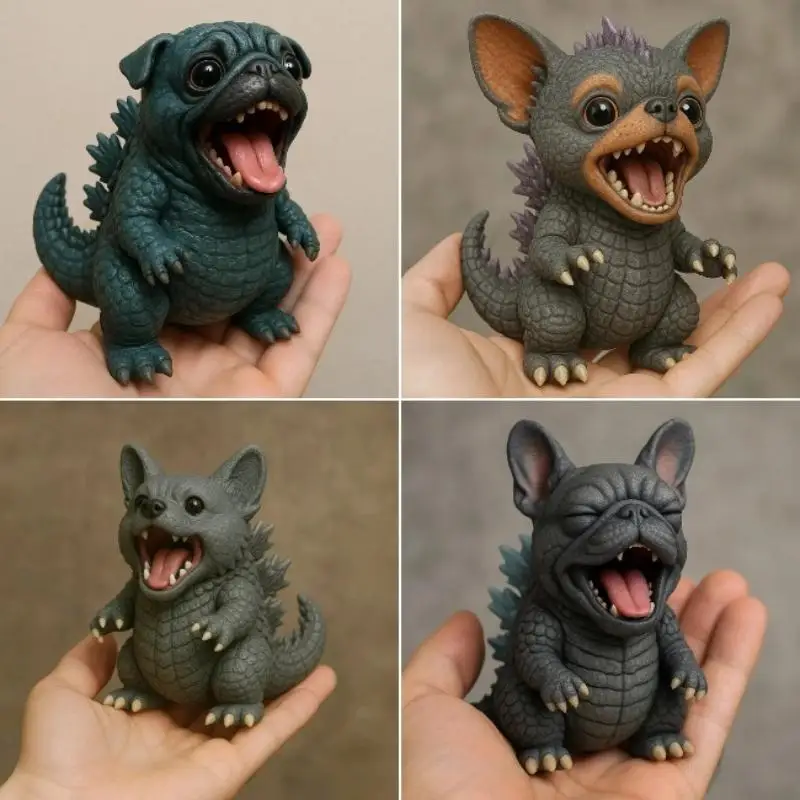 Statue créative en résine de chien monstre, figurine d'animal monstre à tête de chien et corps de dragon, ornements de bureau, décorations de voiture