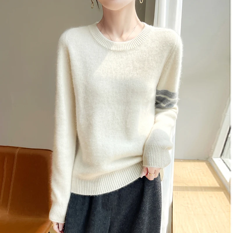 2025 Autumn and Winter New Women's Woolen Sweater round Neck Long Sleeve 100% Wool Warm Pullover Comfortable All-Match Sweater