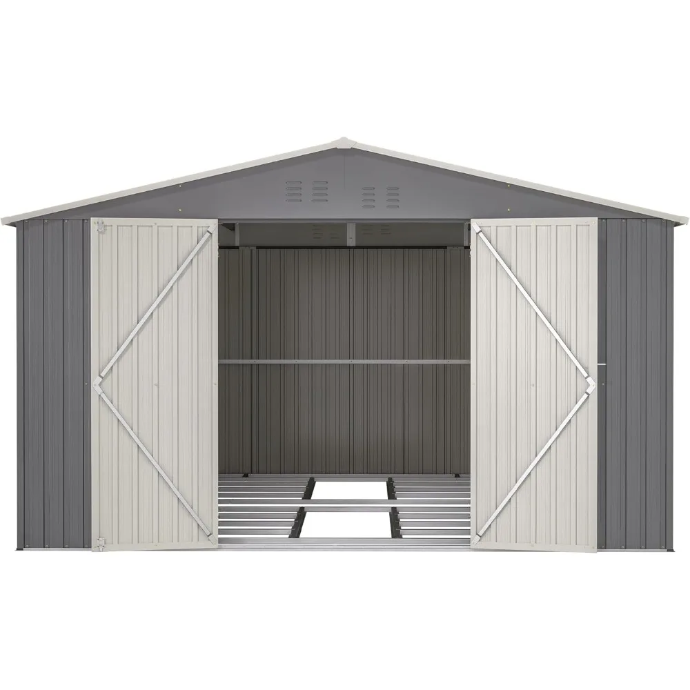 

Large Outdoor Storage Shed, 11' X 13' Metal Galvanized Steel Garden Shed with Floor Frame, Utility Tool Shed Storage House for B