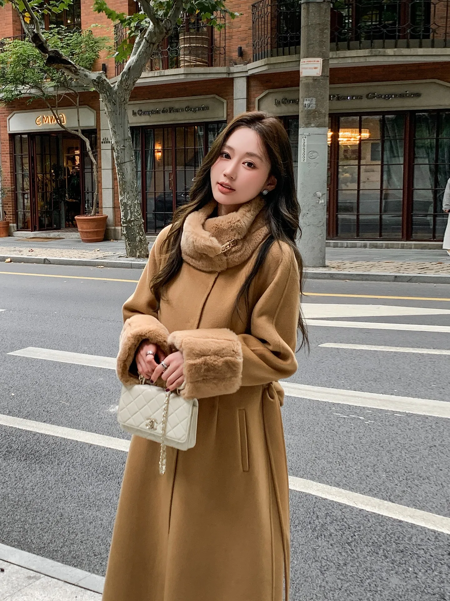 

Double-Sided Woolen Coat Amber Glimmer 00% Wool Women's Mid-Length Jaet Korean Sle Commute Faion Winter Outerwear