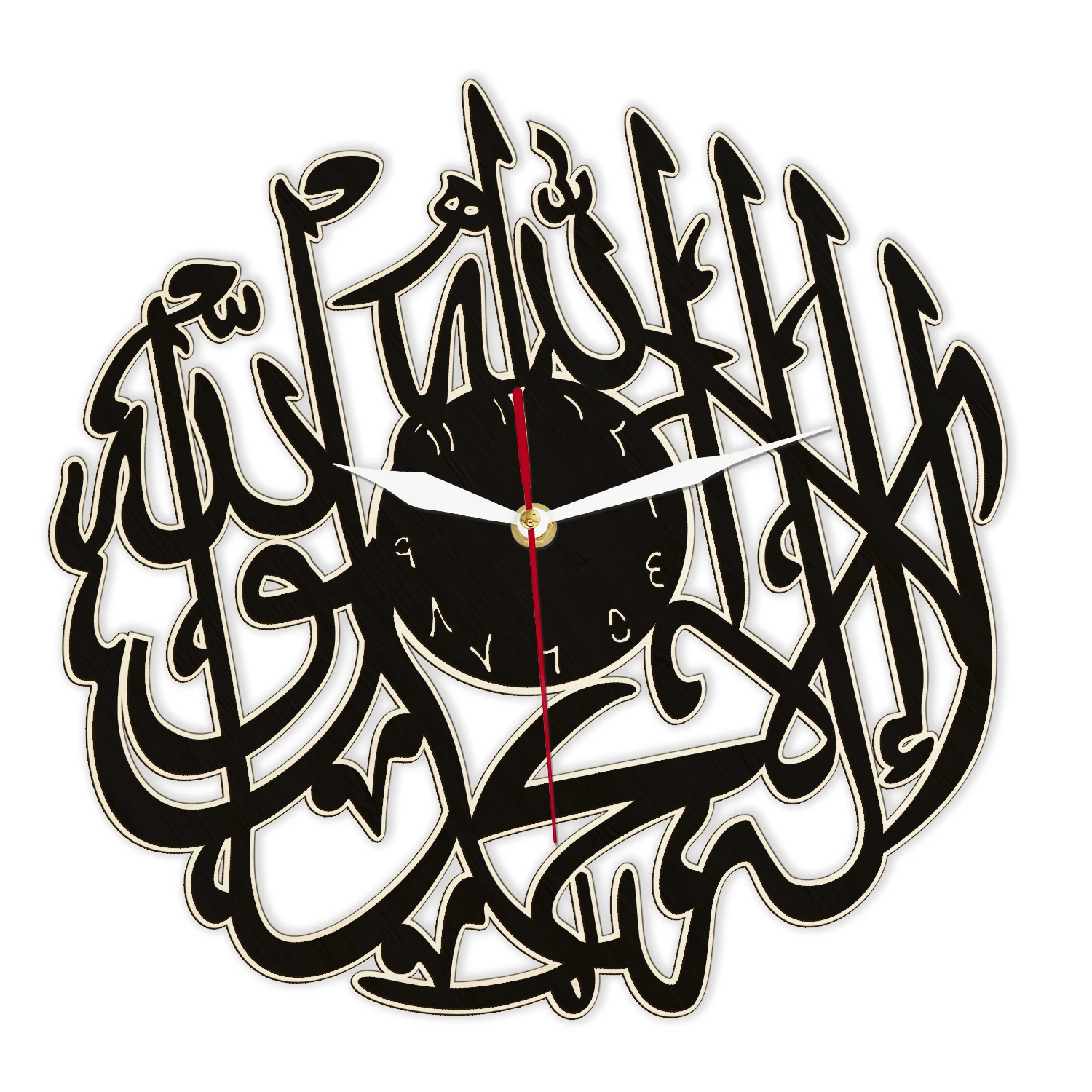 

Двухслойные настенные часы с арабской каллиграфией Аллаха Alhamdulillah, мусульманский деревенский Коран, домашний декор, исламская лазерная резка, часы из натурального дерева