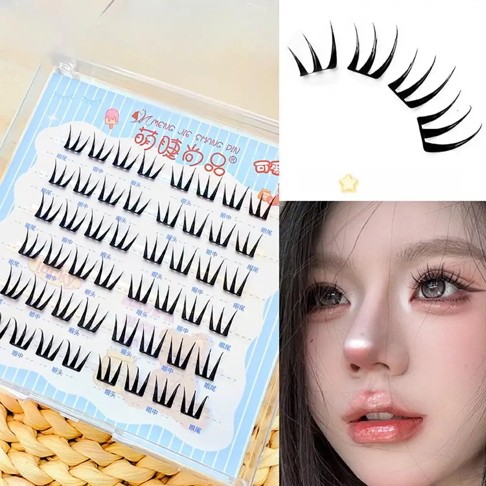 Easy Snap-On No Glue Eyelash Clusters Korean Manga Style Girl Group Look Natural Enlarged Eyes Party Travel Lashes Makeup
