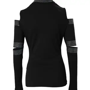 Top Woman 2023 Spring Shoulder Cold Cut Rock Restroys Decoration Female Fashion Daily Sleeve Long T-shirt Casual T-Shirrt Main Main Sales Blouse Rhinests - №6
