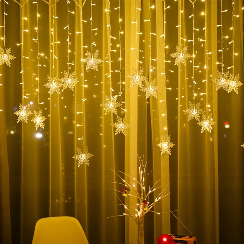 New Year's Indoor and Outdoor Decoration LED Curtain Snowflake String Lights Wave Lighting Holiday Party Christmas Decorations