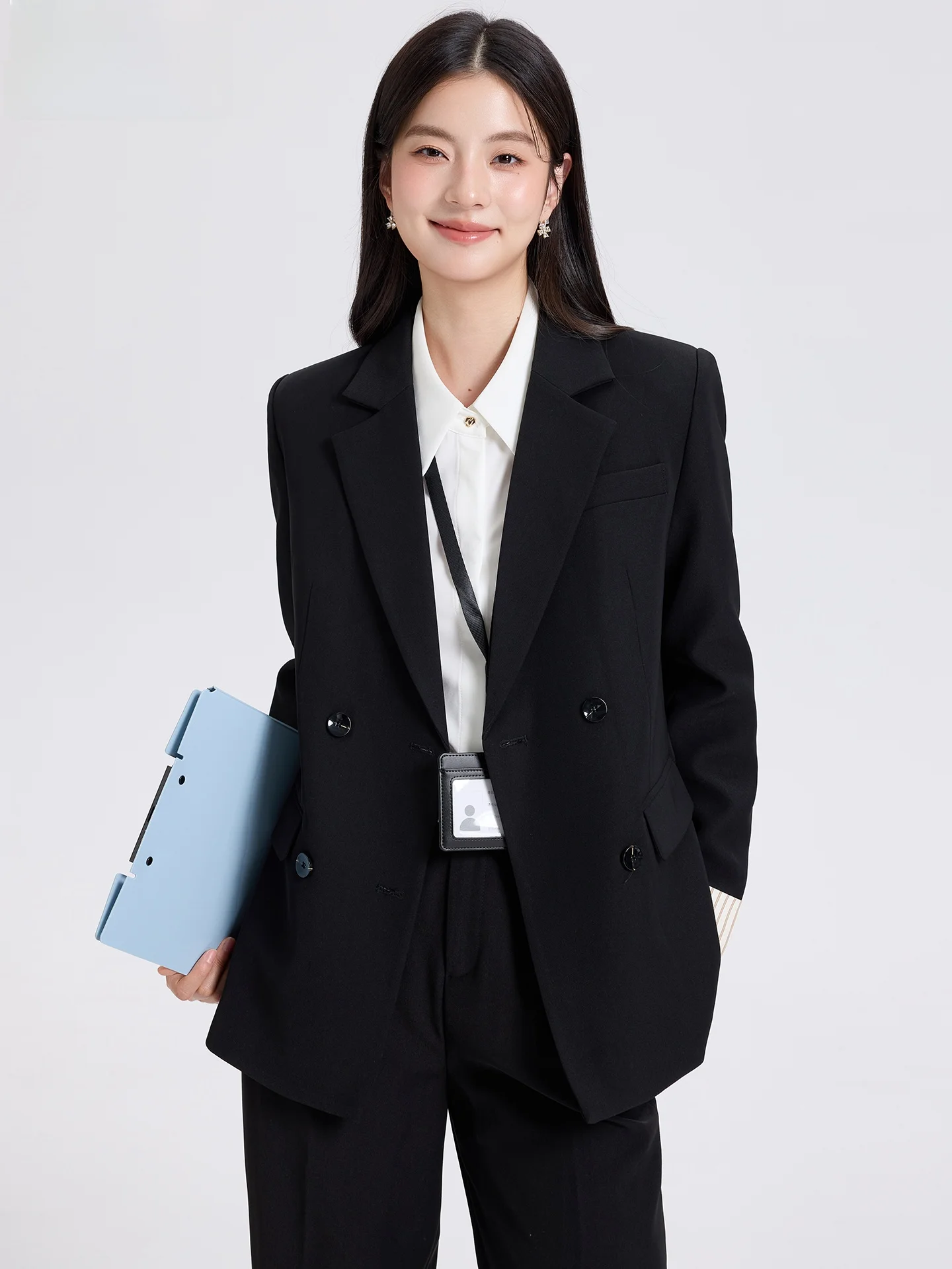 Black Suit Set Women's Casual Interview Outfit College Student Fashionable Professional Attire Autumn Commute Windbreaker