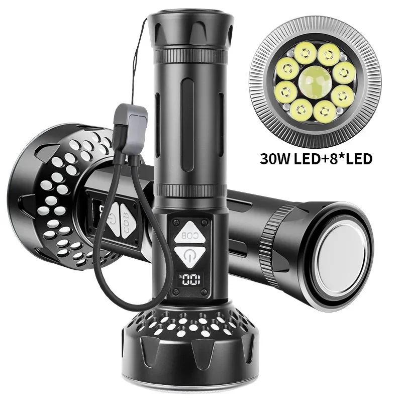 

White Laser Long-Range Flashlight - TYPE-C Rechargeable Multi-function with Magnetic Belt & Digital Display for Camping