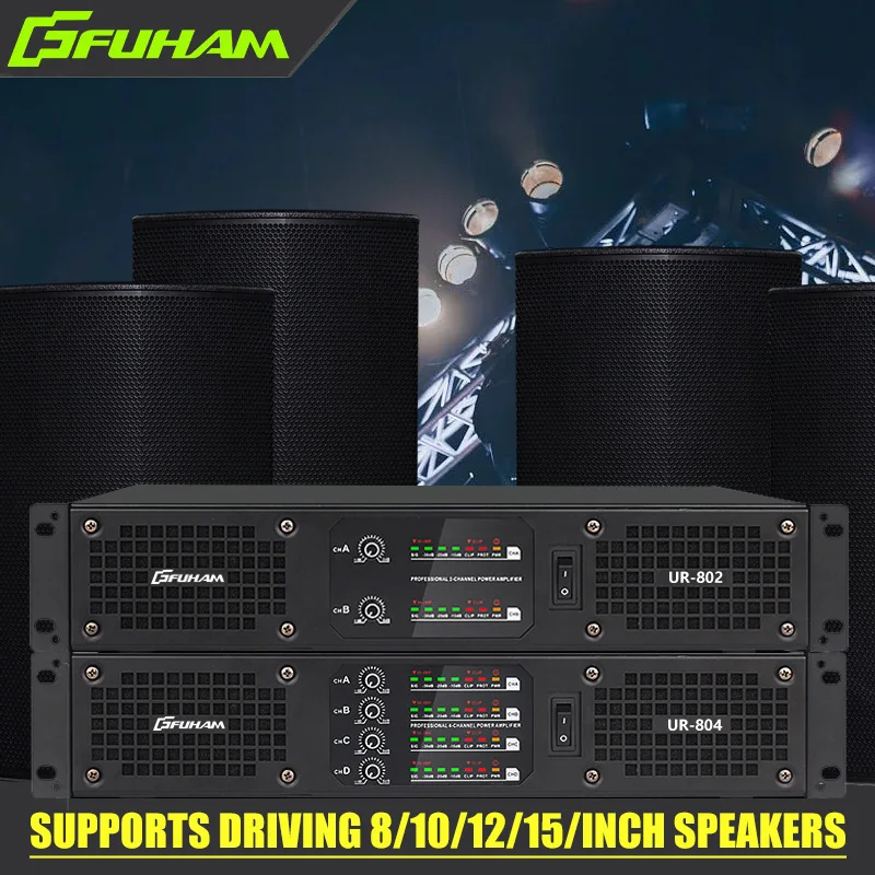 FUHAM UR804 1000W 4 Channel 8 Ohm Digital Power Amplifier Class D Amp for Stage DJ Disco Subwoofer