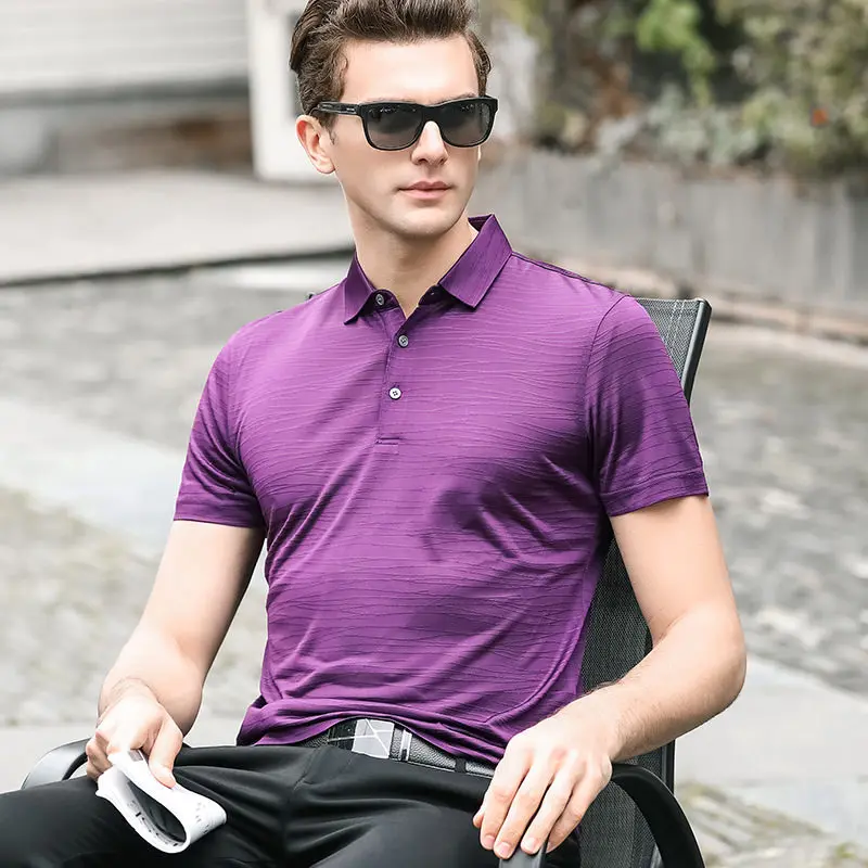 

2024 summer Men's high quality mulberry silk Classic casual Polo Shirt mens Short Sleeve fashion polo shirts men size M-4XL K106