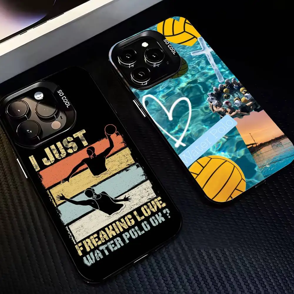 

W-Water Polo Sports Phone Case For iPhone 16,15,14,13,12,11,Pro,MAX Gray Matte Silicone Black Cover