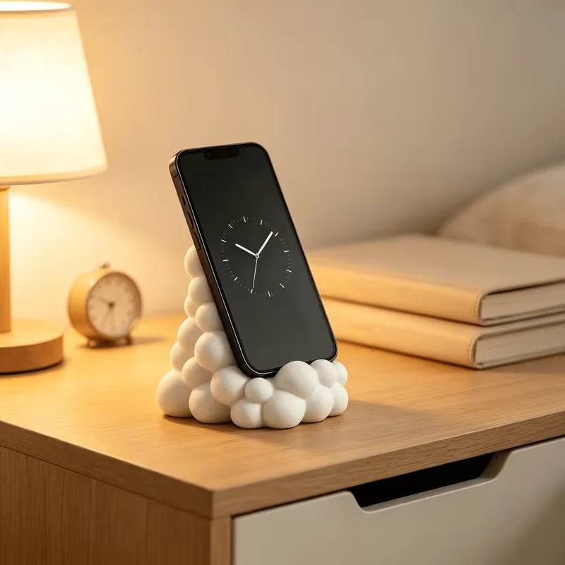 3D Printed Cloud Shape Phone Stand Cute White Desktop Cell Phone Holder Sweet Style Desk Accessory Bedroom Office Table Decor