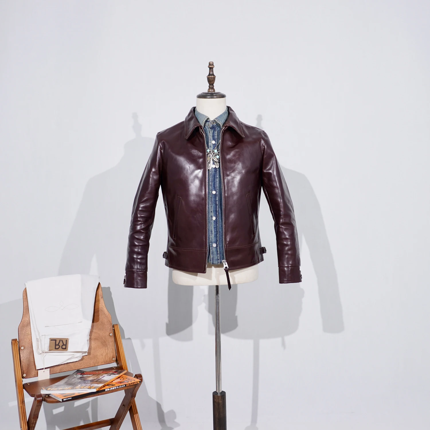 

Tailor Brando полностью зернистая конская кожа растительного дубления TWC716 мужская классическая мотоциклетная куртка из натуральной кожи в стиле ретро 1930-х годов