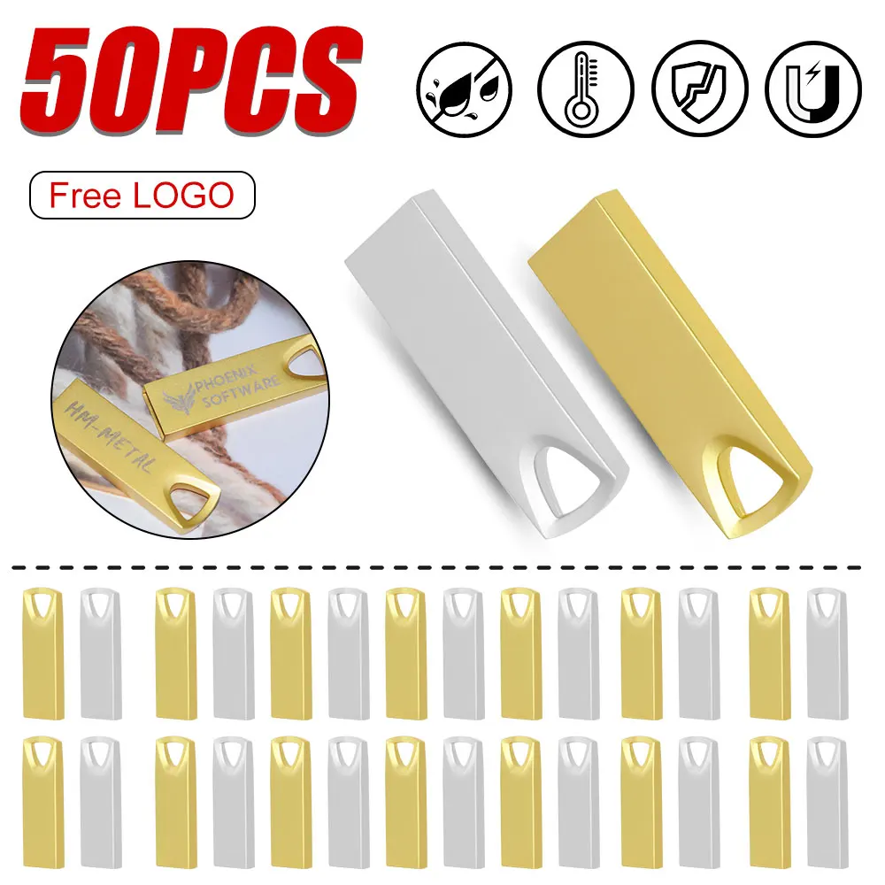 

50PCS/lot Free Laser Logo Pen Drive 4GB 8GB 16GB Pendrive Metal USB Flash Drive 32GB 64GB 2GB 1GB Memory Sticks Company Gift