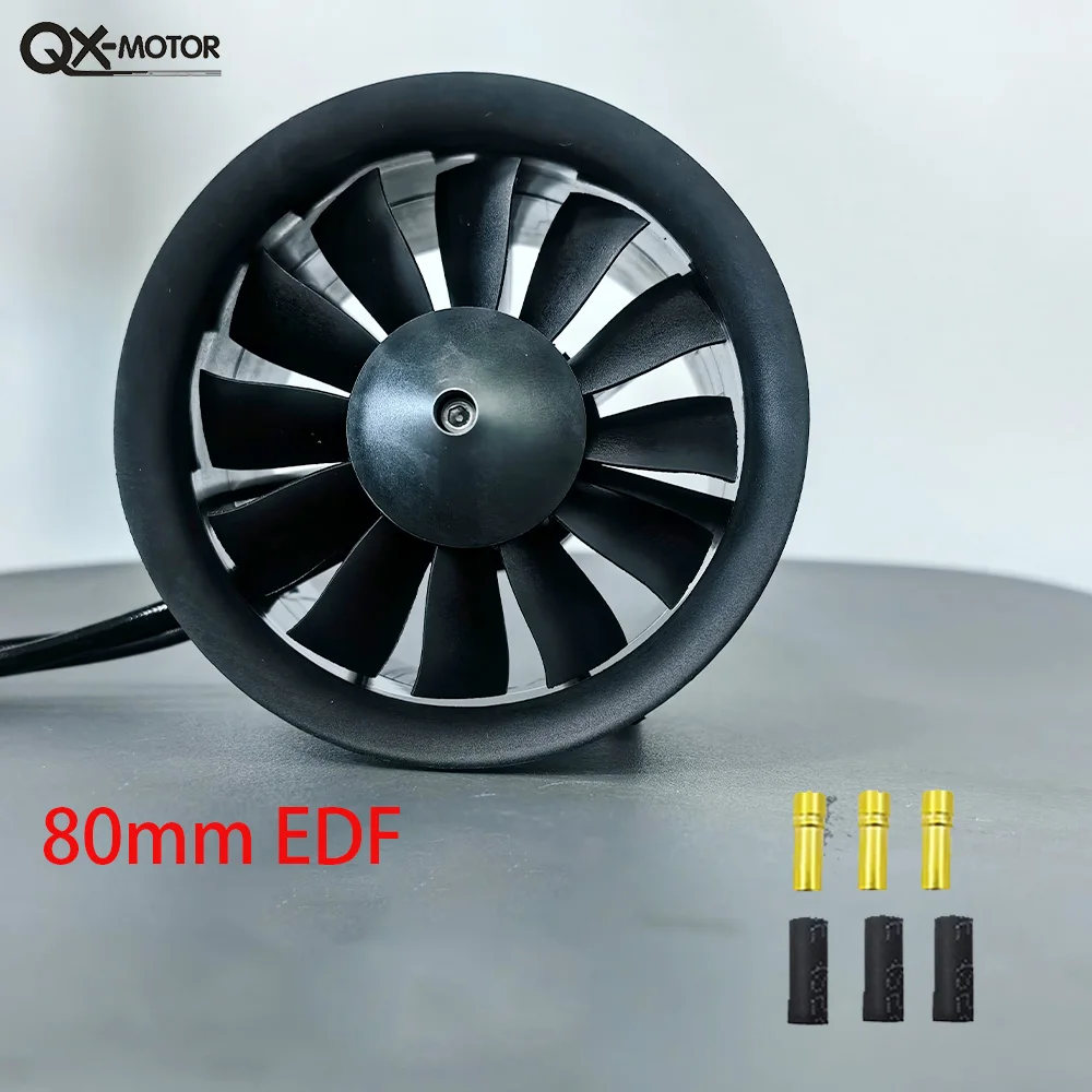 มอเตอร์ไร้แปรง QX-MOTOR 80 มม. EDF หมุนตามเข็มนาฬิกาและทวนเข็มนาฬิกา ใบพัด 12 ใบ สำหรับ 6S 12S ของเล่นบังคับวิทยุ รุ่นเครื่องบิน
