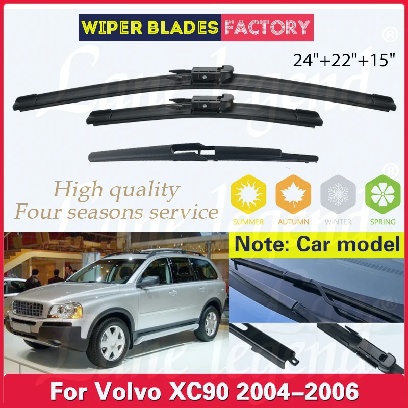 

For Volvo XC90 2004 2005 2006 Wiper Front Rear Wiper Blades Windshield Windscreen Window Rain Brushes 24"22"15" Car Accessories