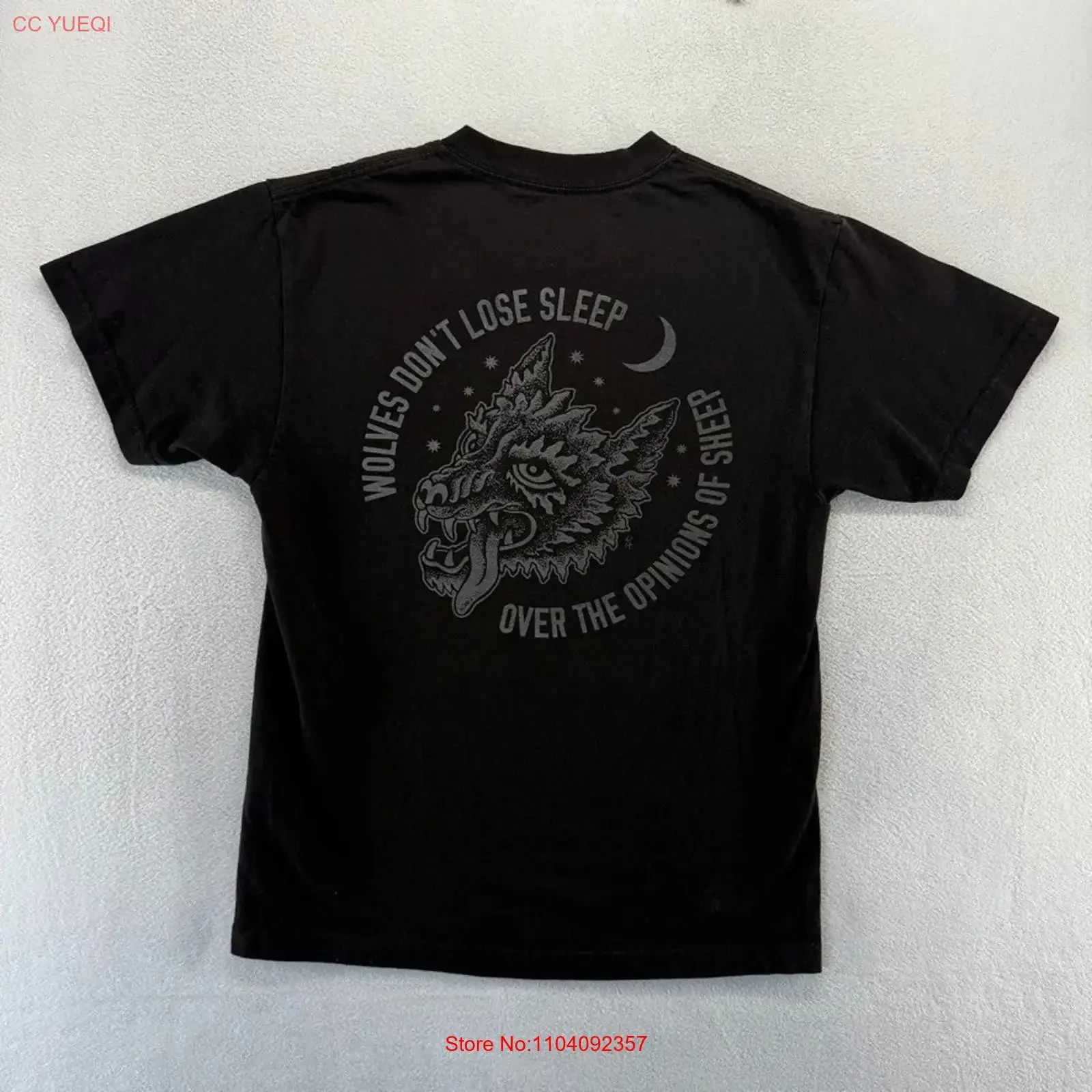 Lurking Class T Shirt Men's medium Black Wolf Sheep Double Sided Crewneck vintage Washed Casual Versatile Stylish graphic