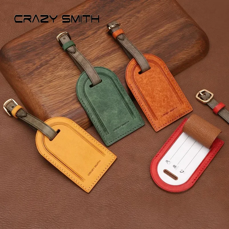 

CRAZYSMITH Handmade Genuine Leather Luggage Tag Stylish Bag Charm Elegant Suitcase Bag Tag For Travel Decoration Accessories