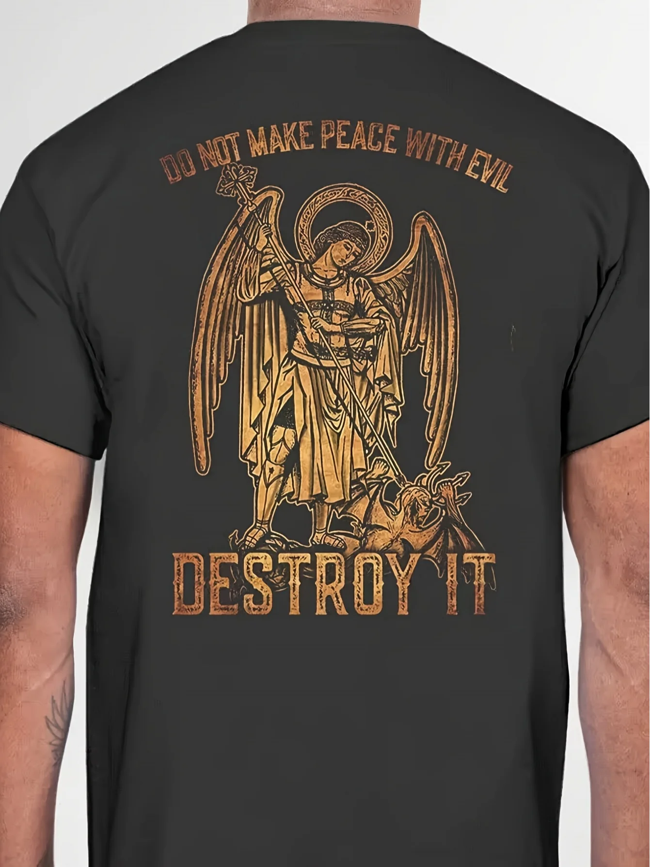 Short-sleeved T-shirt Featuring Archangel Michael Design with Message Do Not Coexist Peacefully Evil Men's T-shirts for Summer
