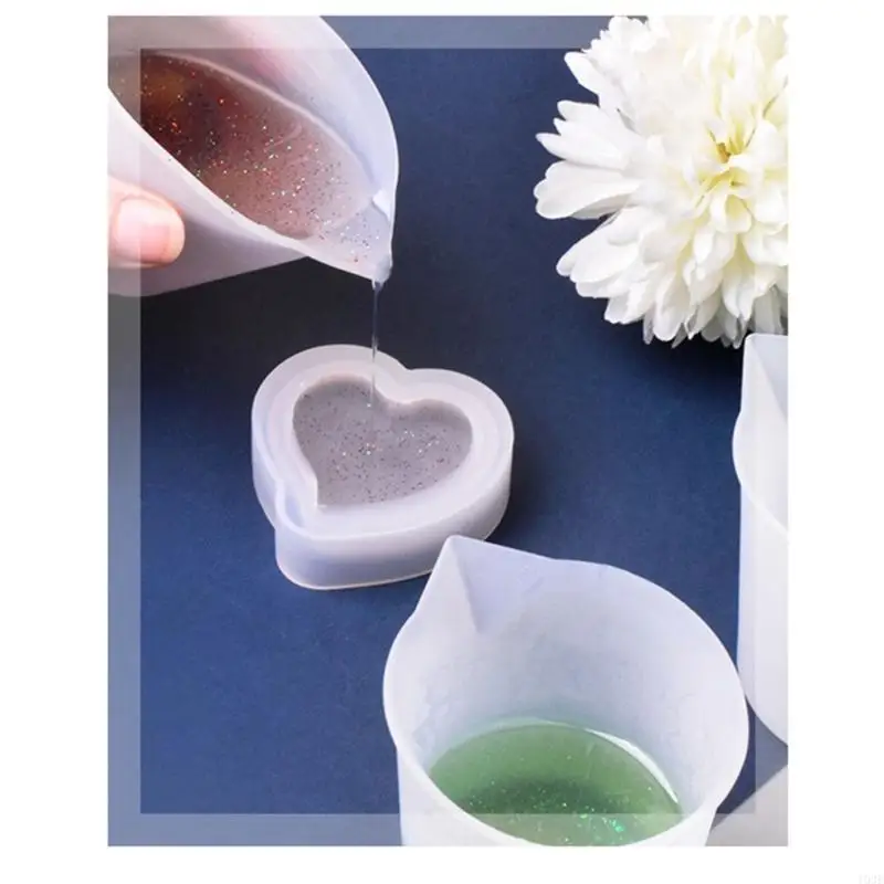 193E Crystal Epoxy Resin Mixed Measure Non-Stick Silicone Cup Silicone Measuring Cup Reusable Mixing Cup with Precise Scale